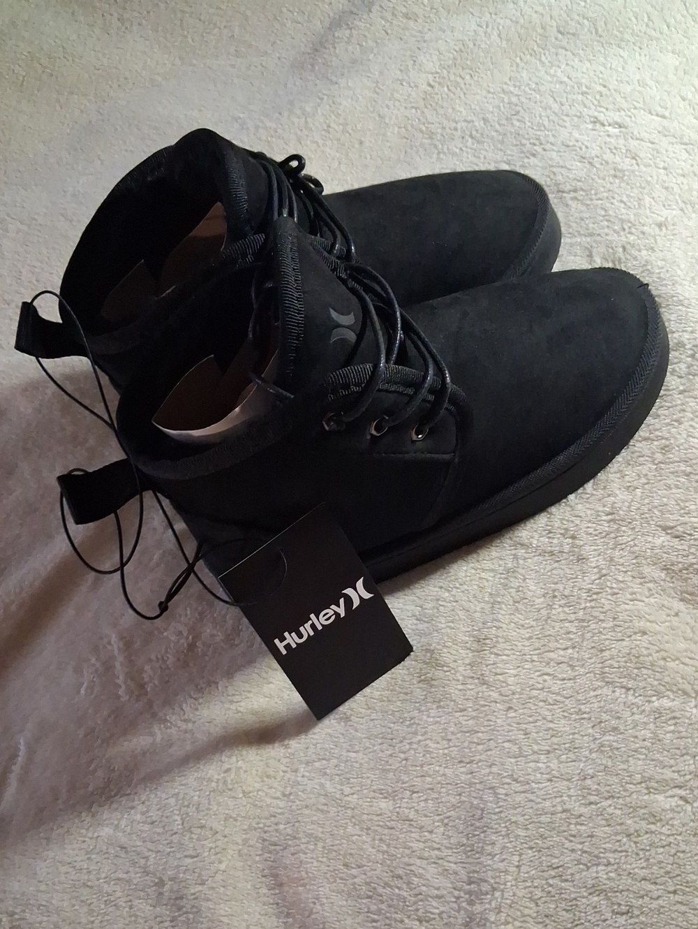 Hurley Kid's Size 1 Big Kids Black Suede Lace-Up Casual Boots